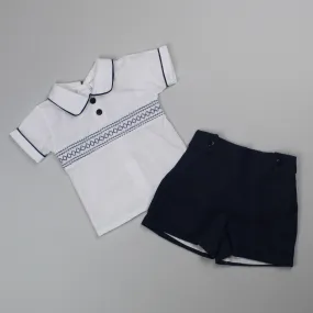 Baby Boys Smocked Shirt & Shorts - Navy