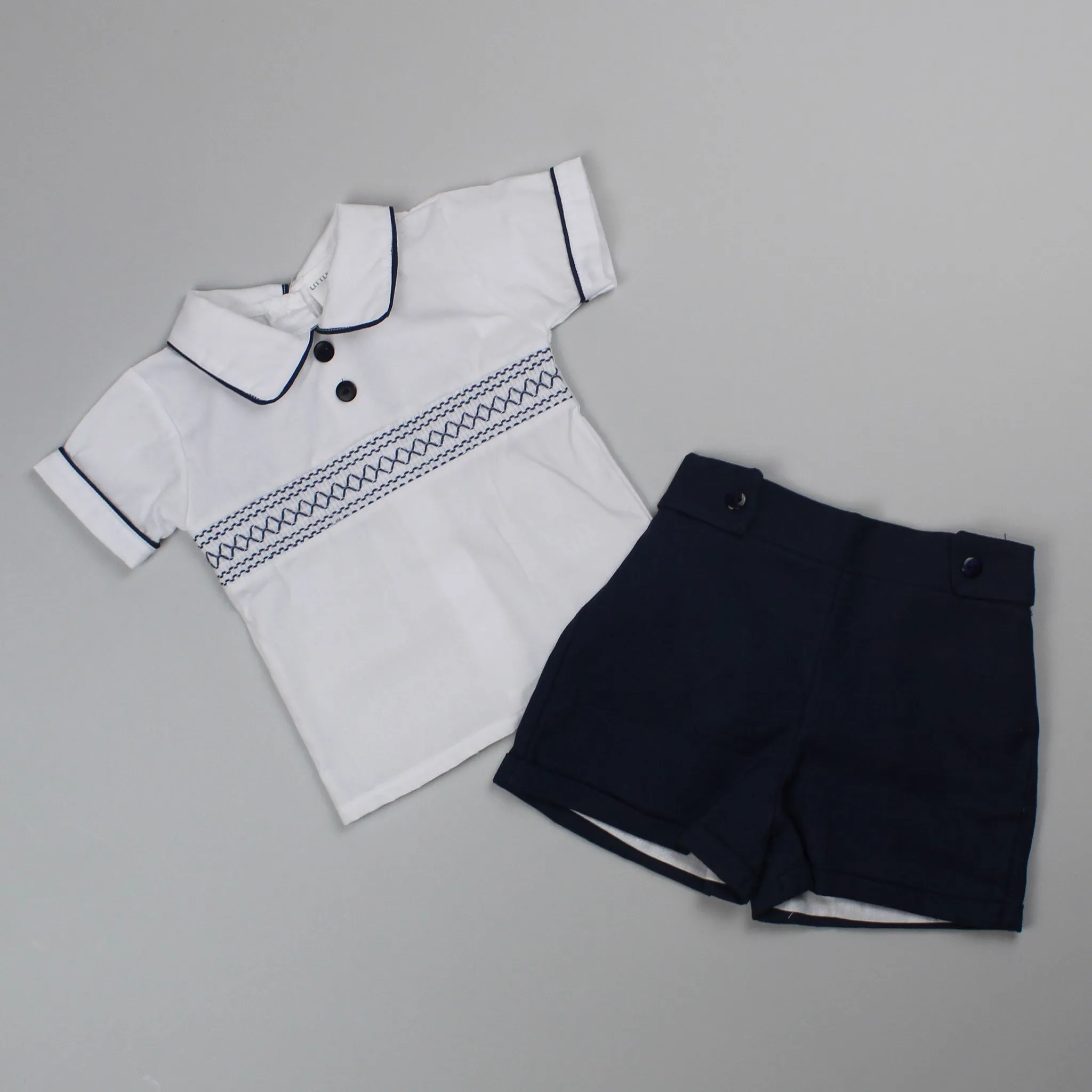 Baby Boys Smocked Shirt & Shorts - Navy