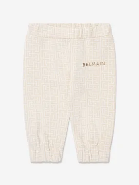 Balmain Baby Printed Fleece Joggers in Ivory