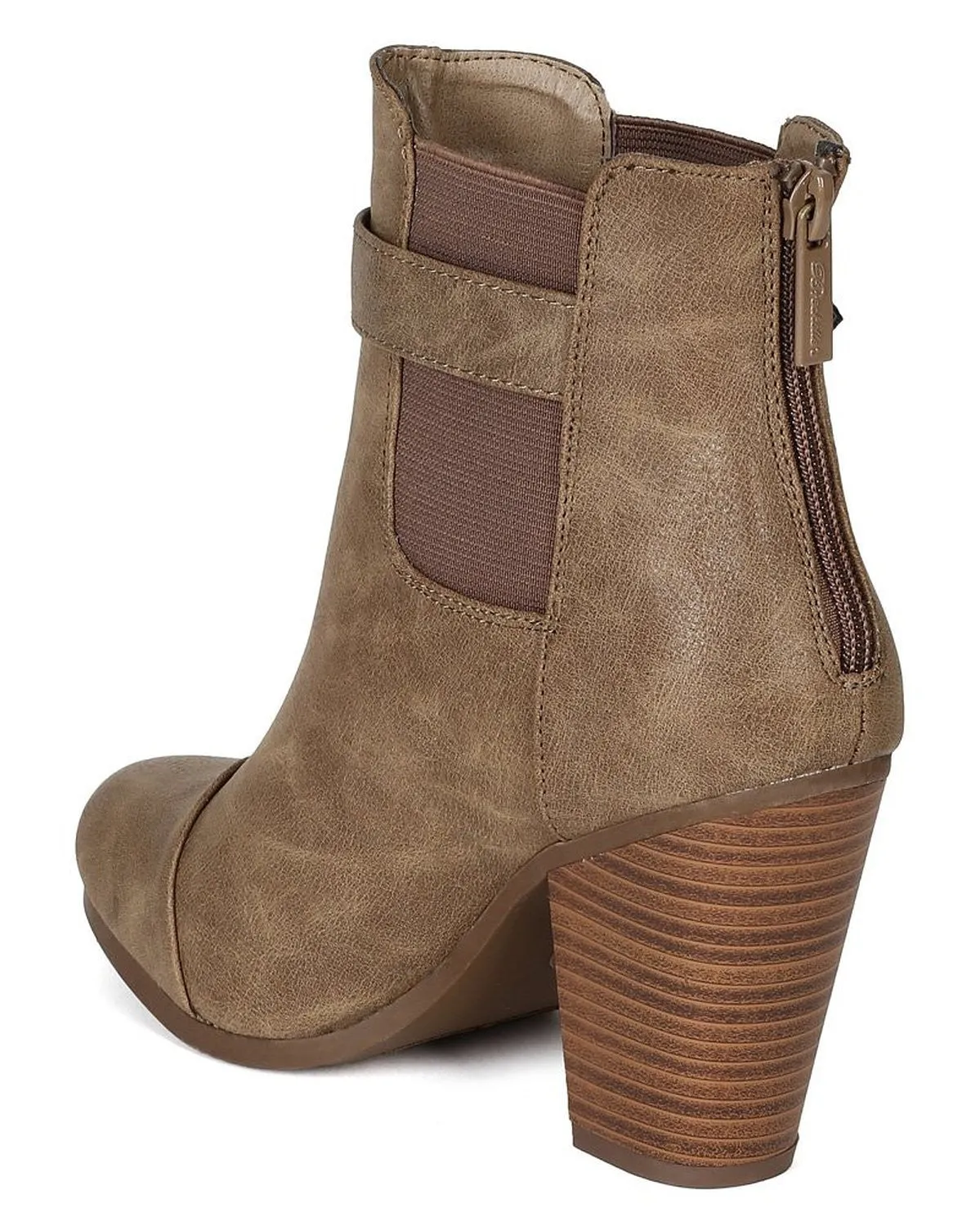 Beige Round toe Faux Leather Ankle Stacked Chunky Heel Vegan Bootie