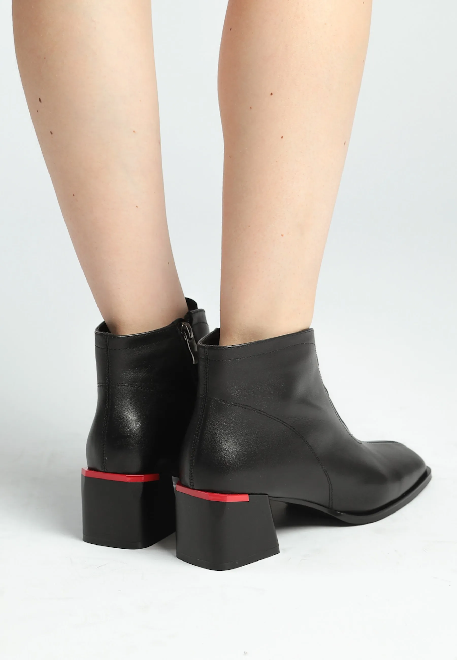 Black Leather Ankle Boots with Block Heel - Sleek & Modern