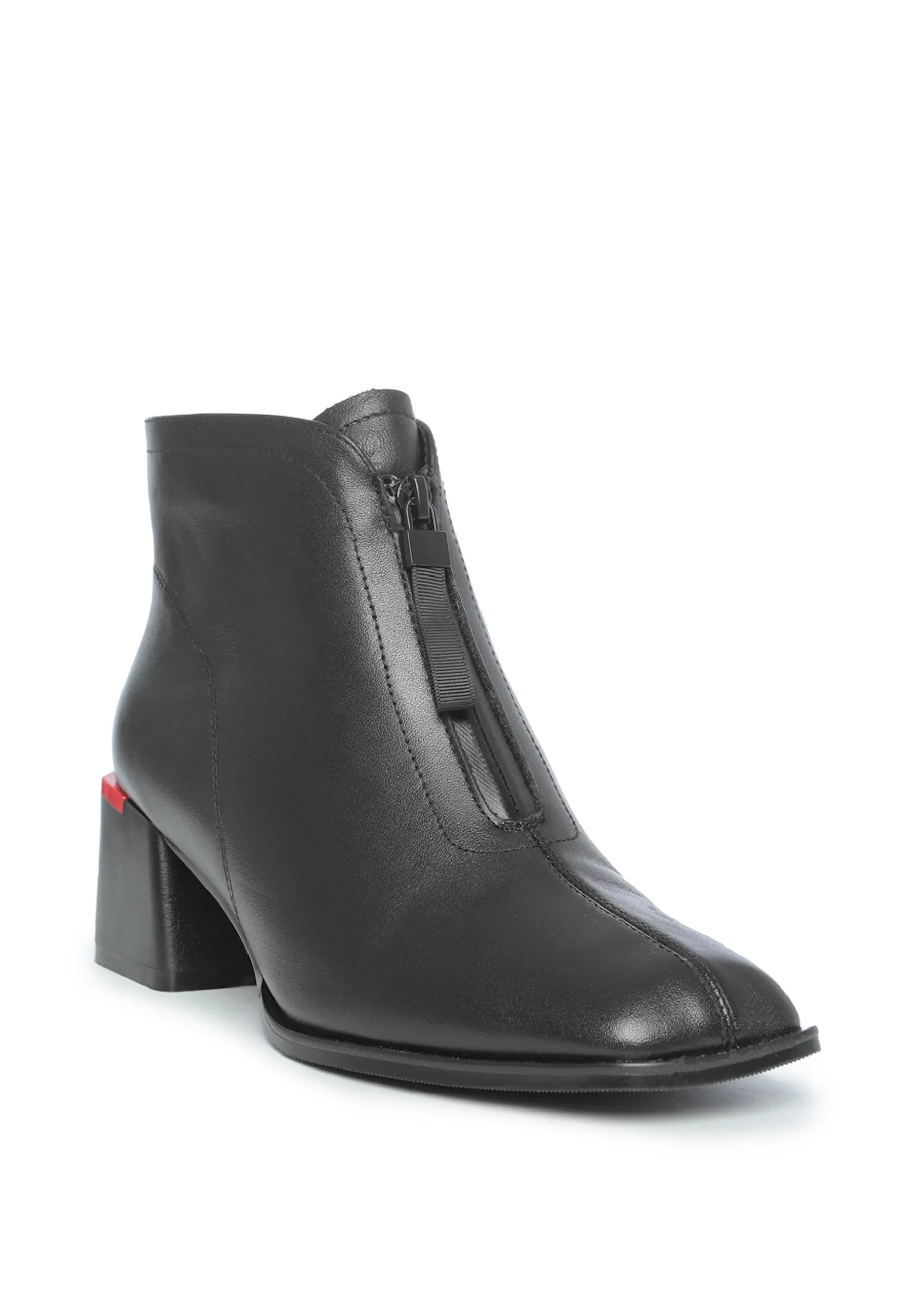 Black Leather Ankle Boots with Block Heel - Sleek & Modern