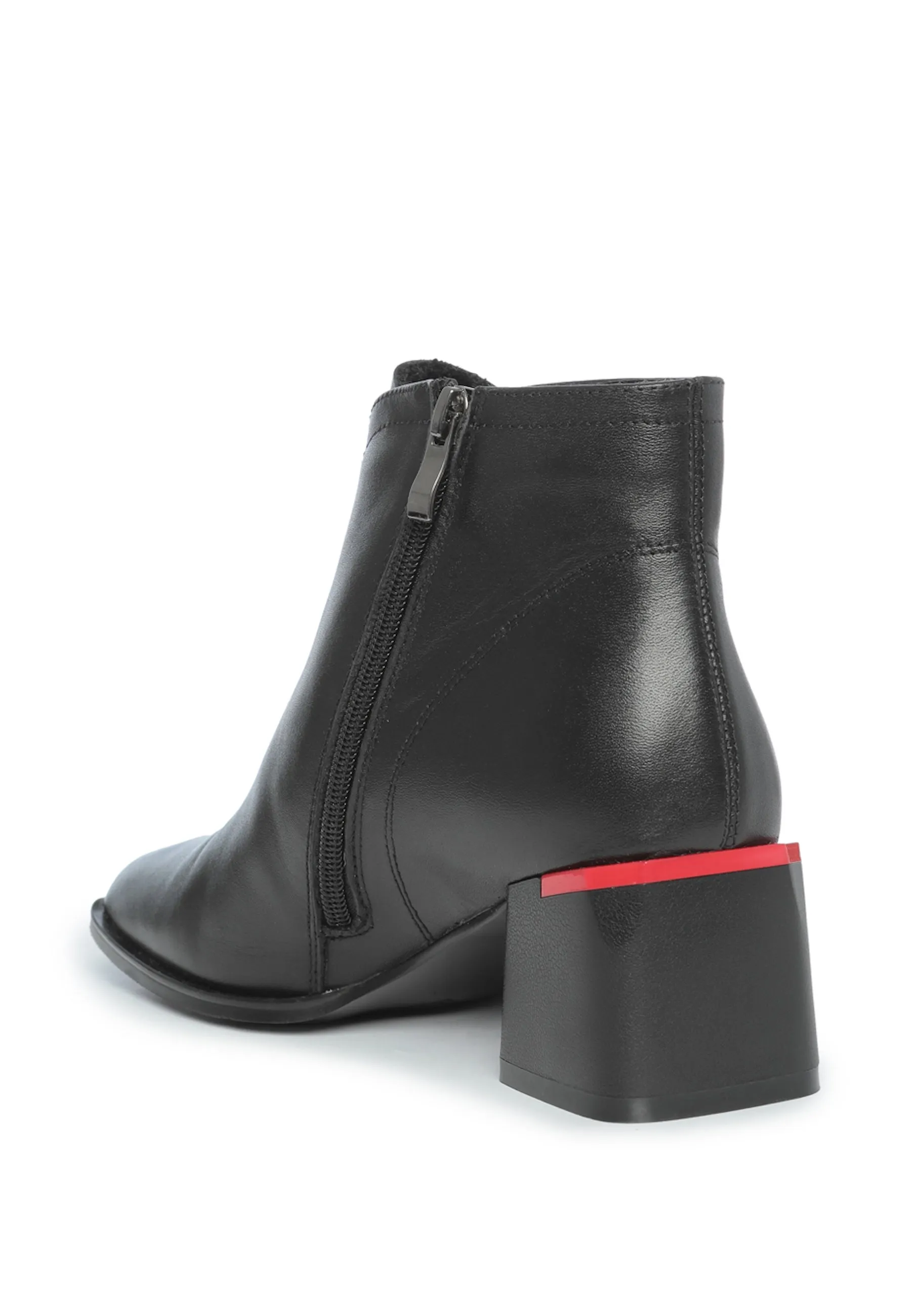 Black Leather Ankle Boots with Block Heel - Sleek & Modern