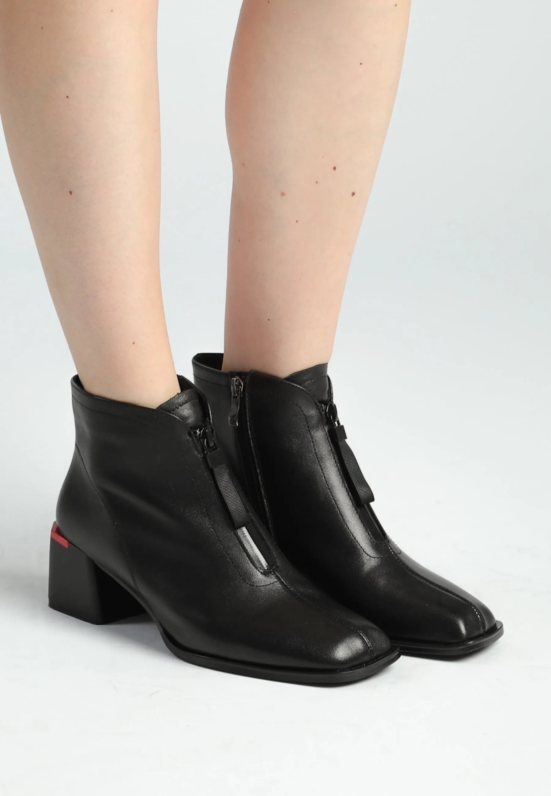 Black Leather Ankle Boots with Block Heel - Sleek & Modern