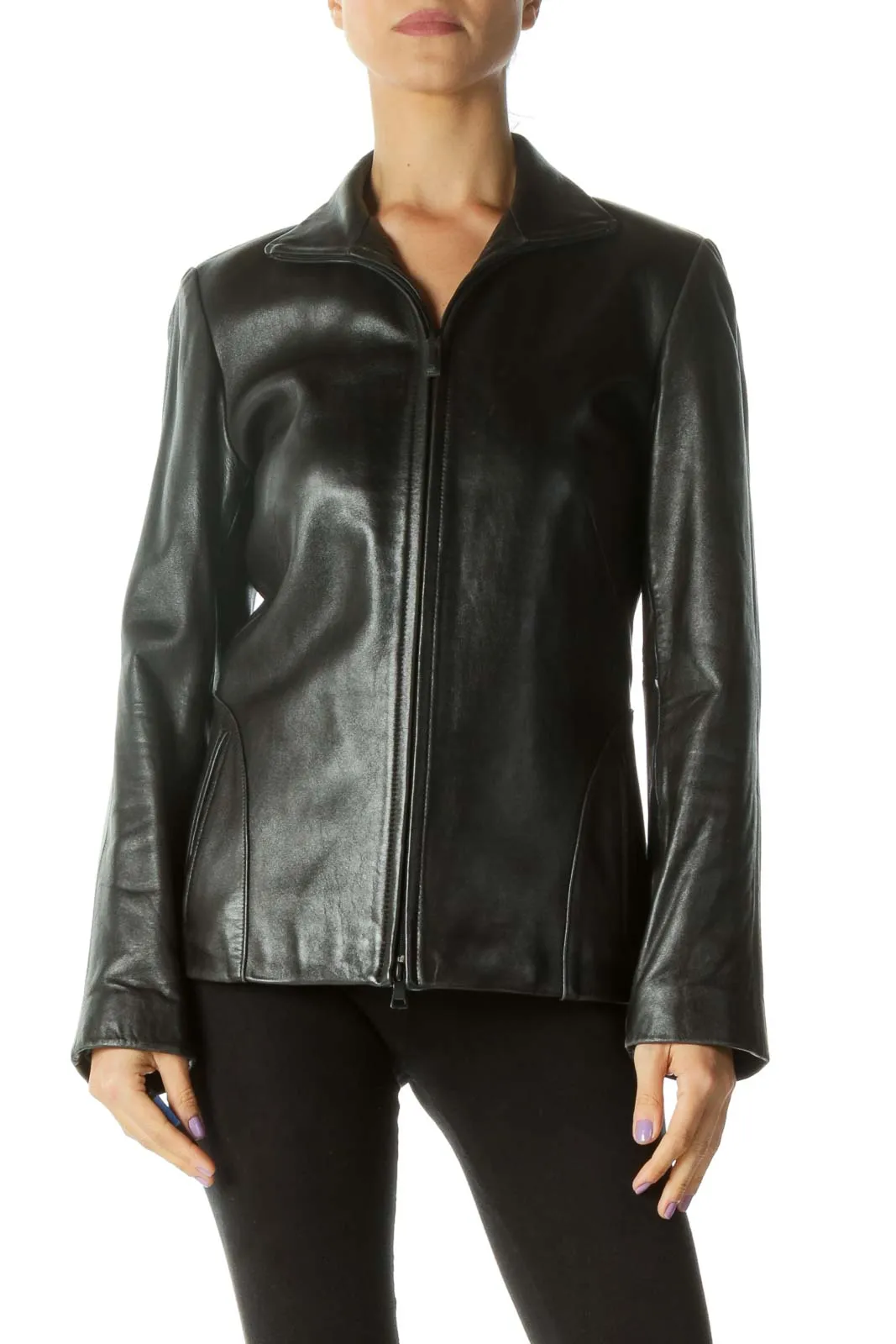 Black Leather Zip Up Coat