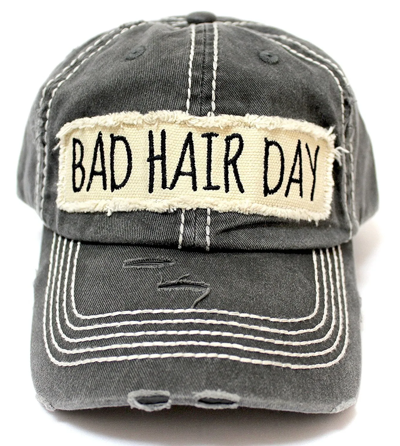 Black "BAD HAIR DAY" Patch Embroidery Vintage Cap