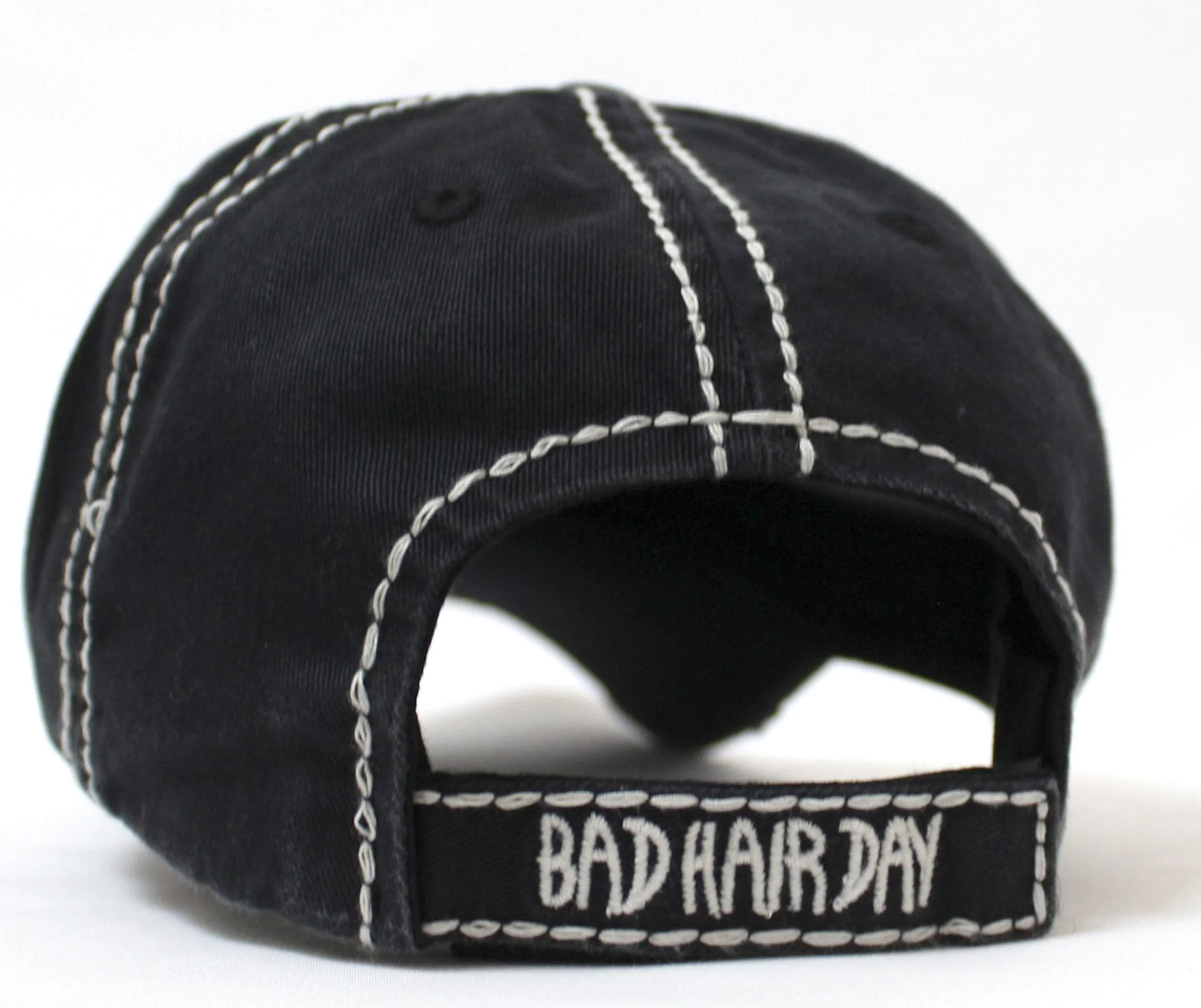 BLK Contrast-Stitch "BAD HAIR DAY" Embroidery Baseball Hat