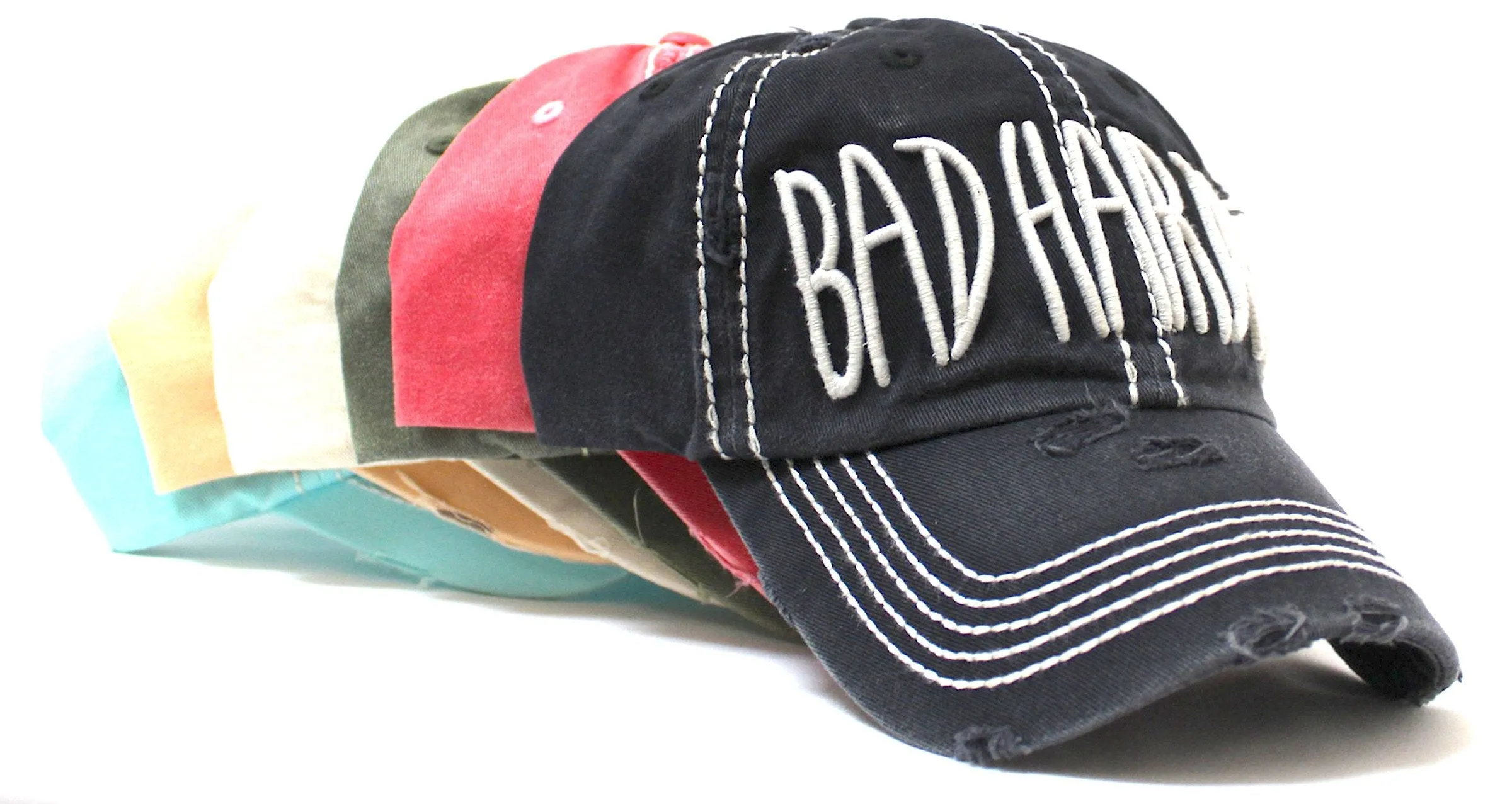 BLK Contrast-Stitch "BAD HAIR DAY" Embroidery Baseball Hat