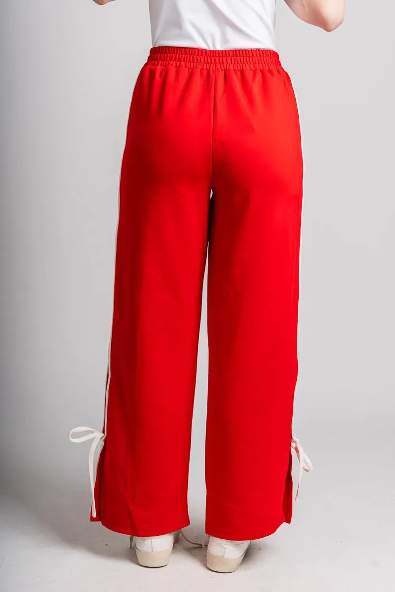 Bow detail track pants red