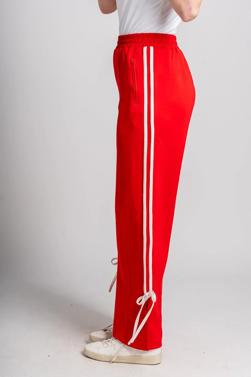 Bow detail track pants red