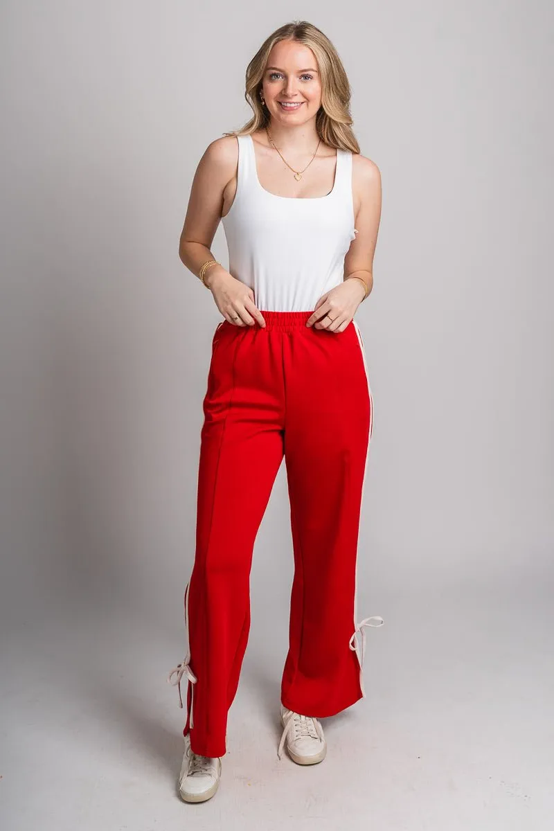 Bow detail track pants red