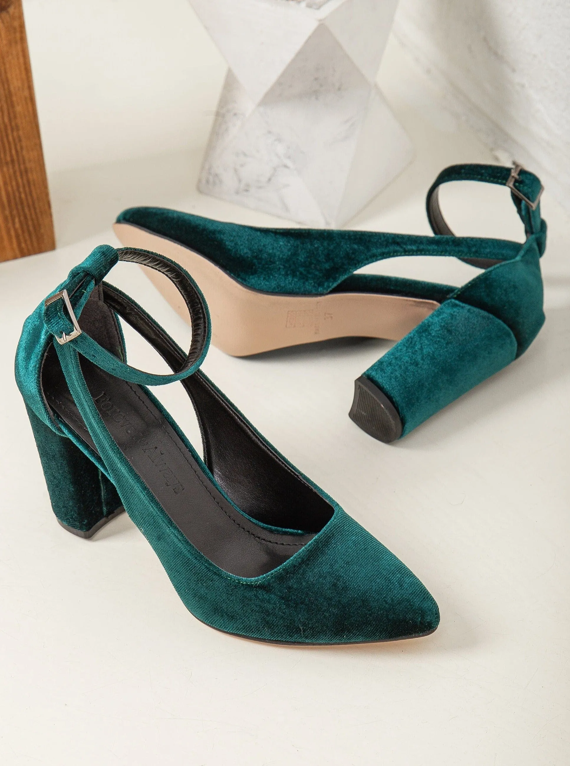 Camila Velvet Vegan Heels | Emerald Green