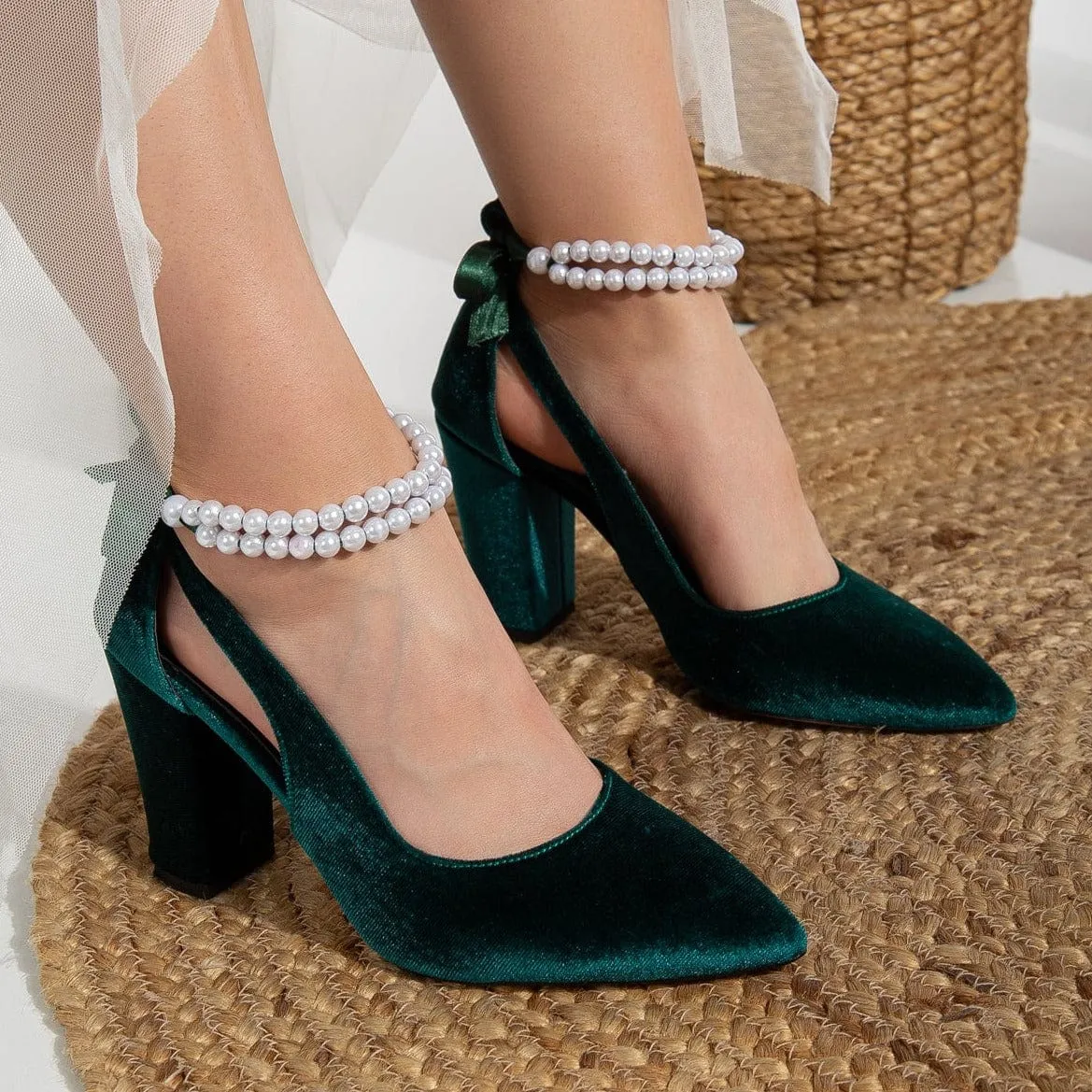 Camila Velvet Vegan Heels | Emerald Green