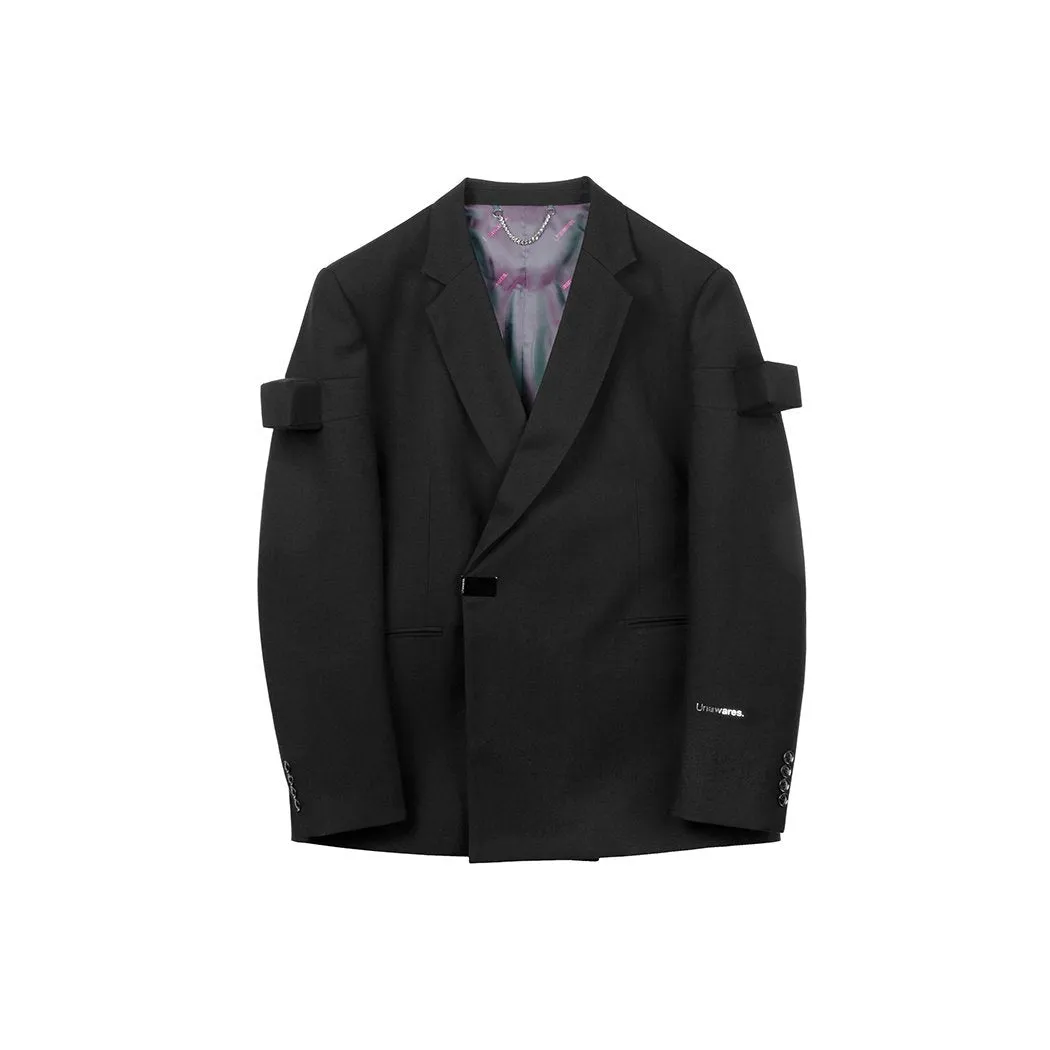 Cube Inlaid Double Breasted Suit Black