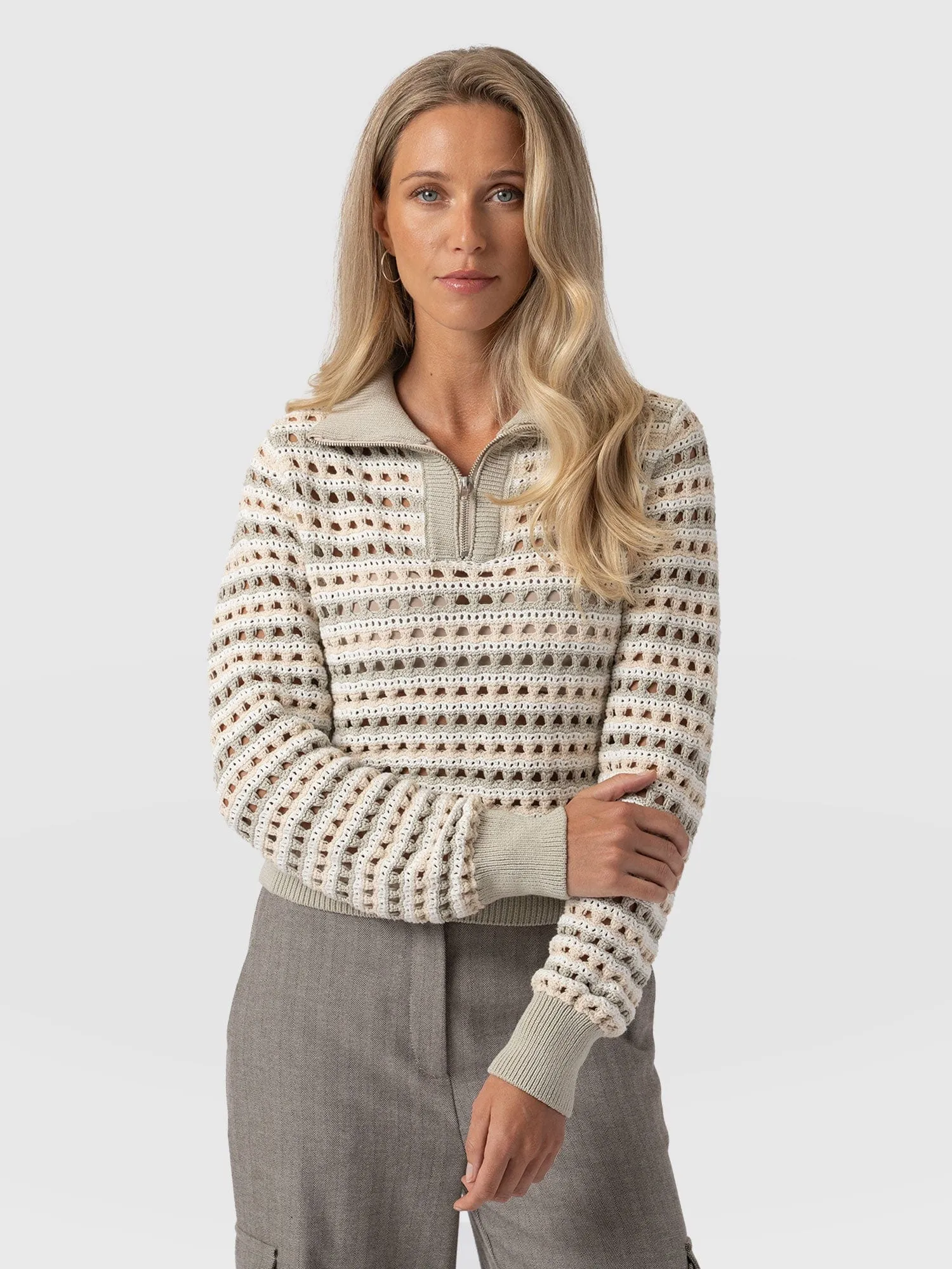 Ester Quarter Zip Knit - Beige