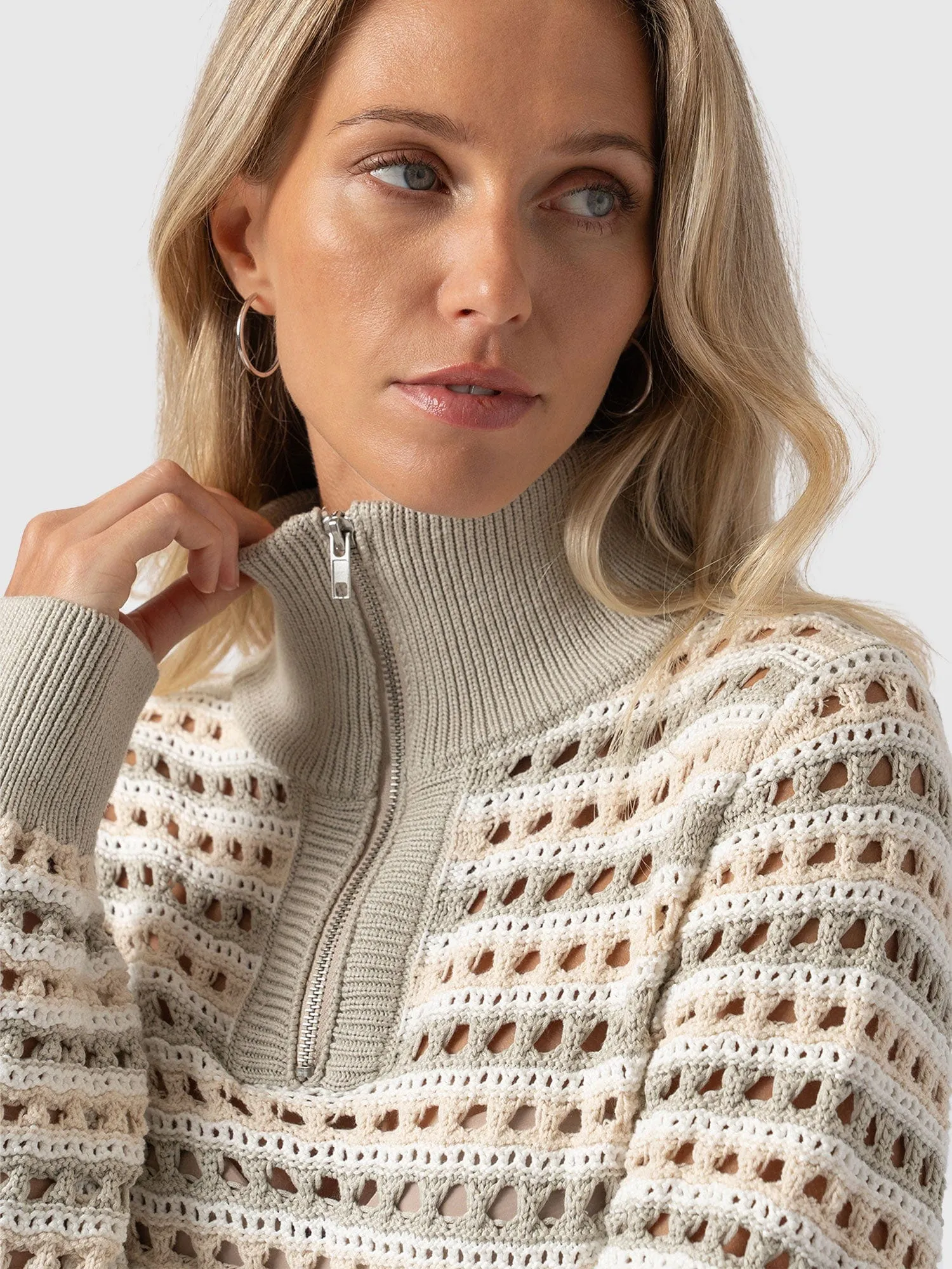 Ester Quarter Zip Knit - Beige