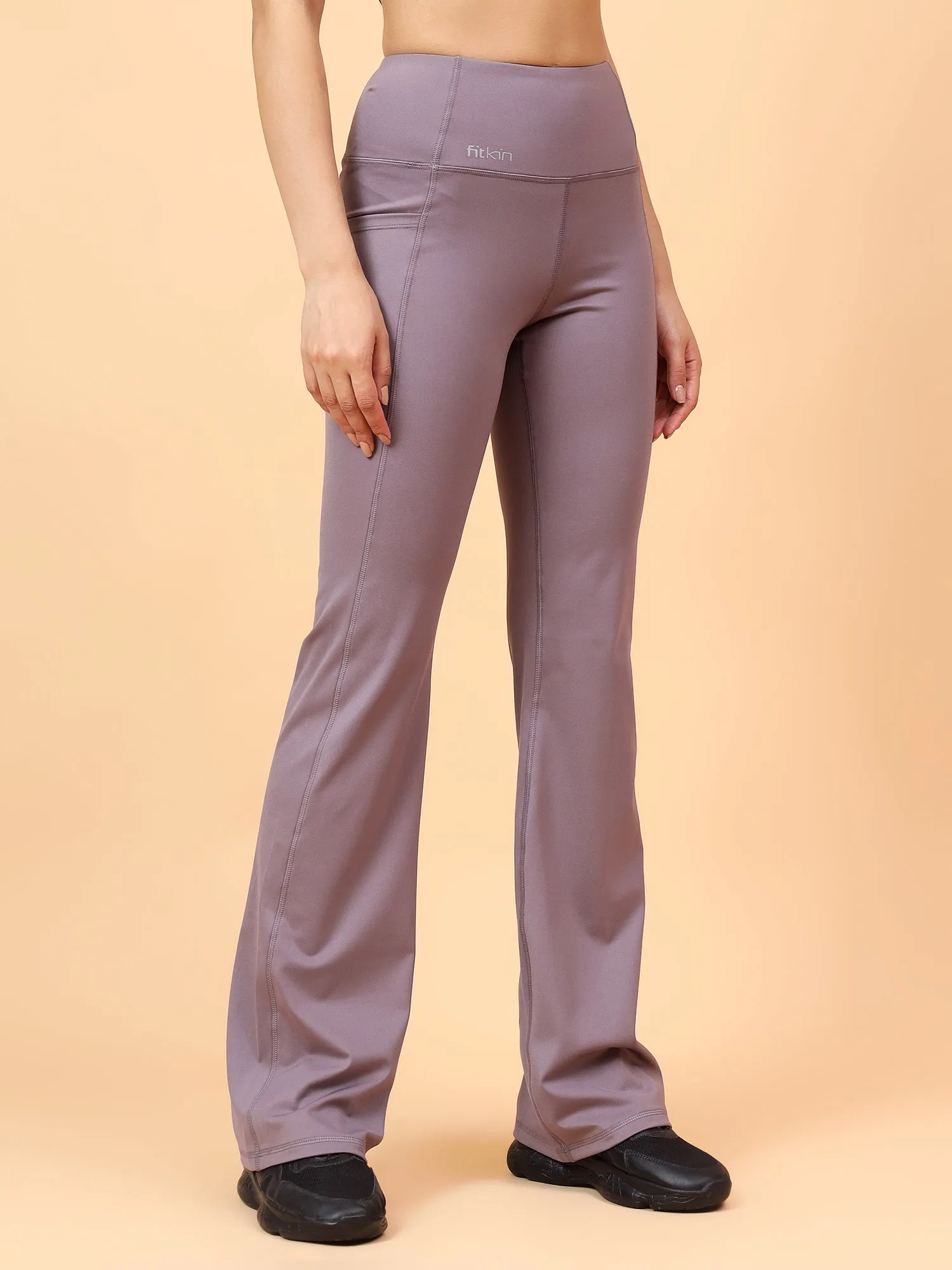 Fitkin Women Mauve All Day Bootcut Active Pants