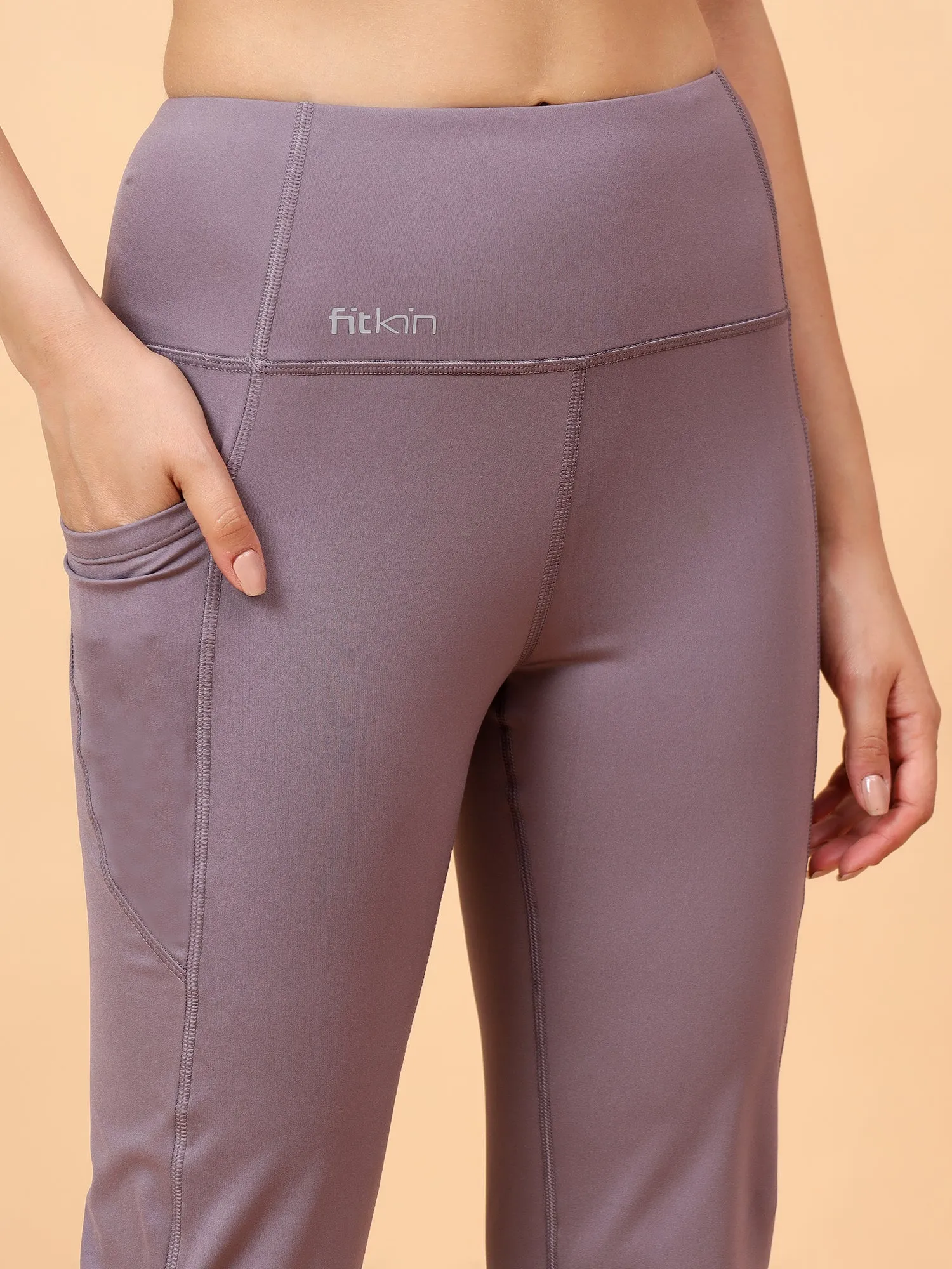 Fitkin Women Mauve All Day Bootcut Active Pants