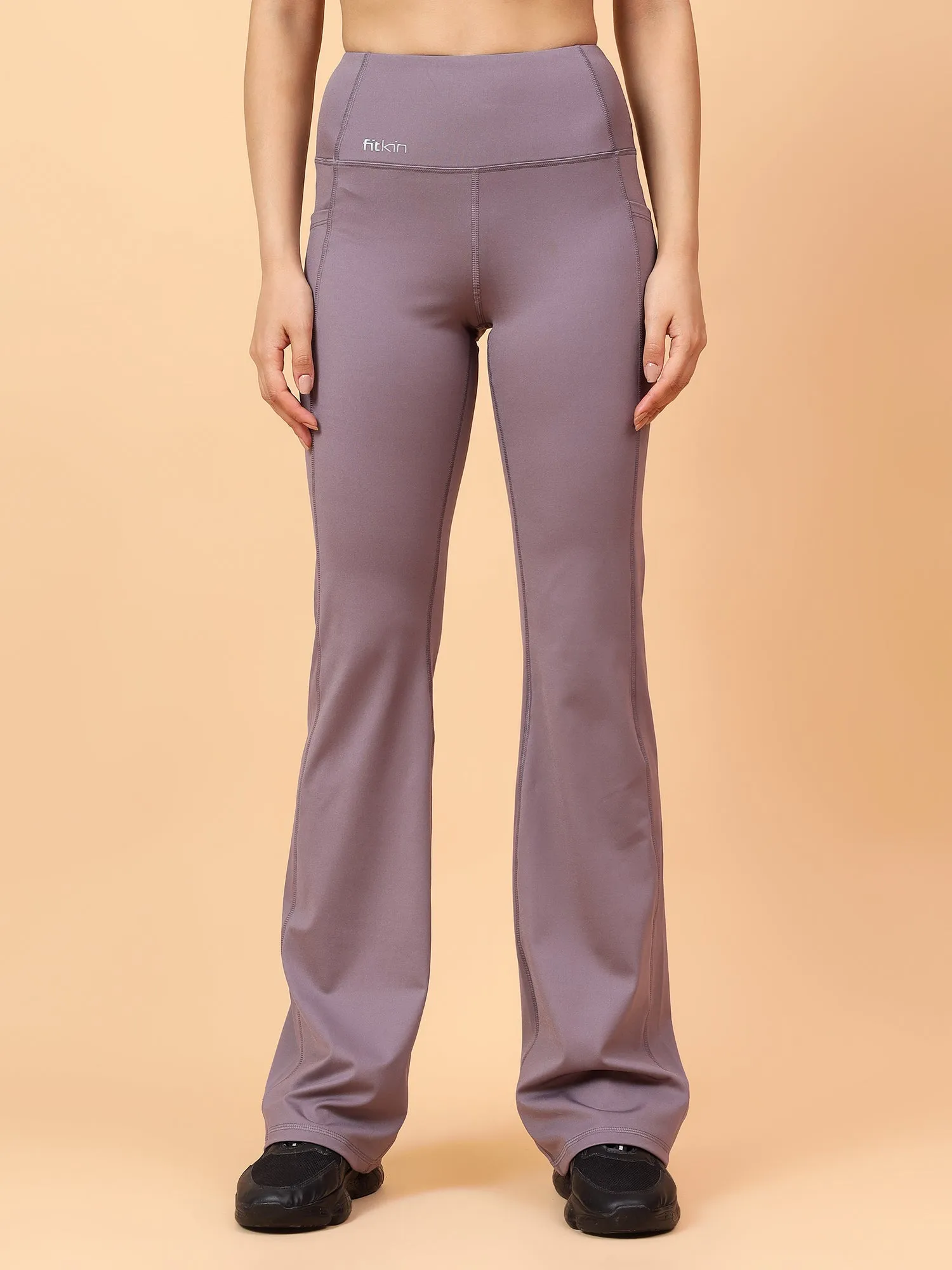 Fitkin Women Mauve All Day Bootcut Active Pants