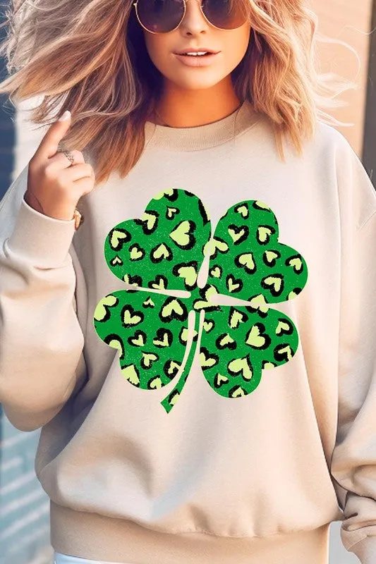 Four Leaf Clover Graphic Fleece Sweatshirts