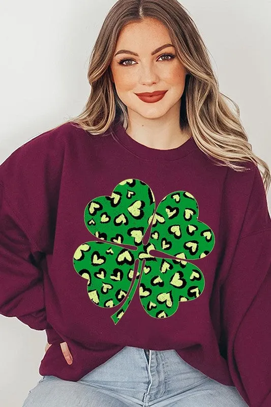 Four Leaf Clover Graphic Fleece Sweatshirts