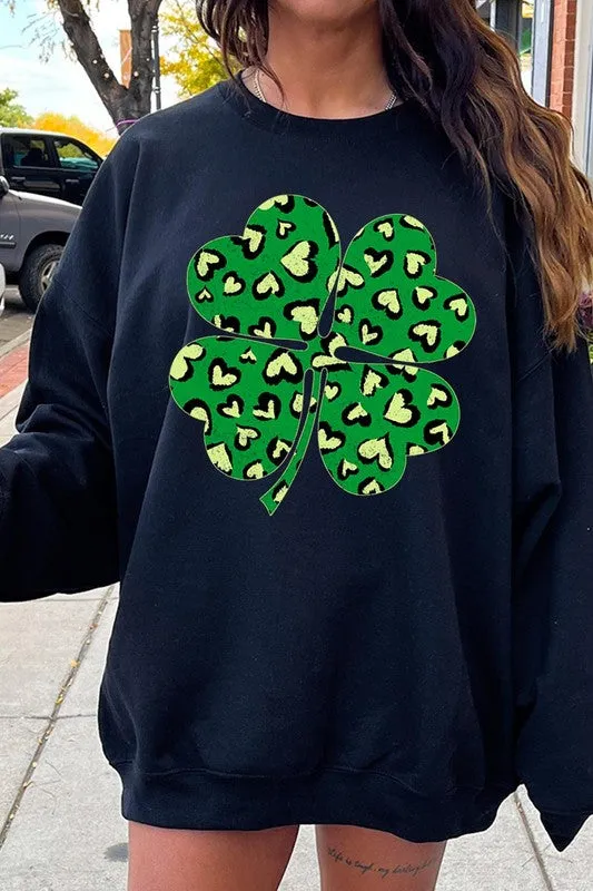 Four Leaf Clover Graphic Fleece Sweatshirts