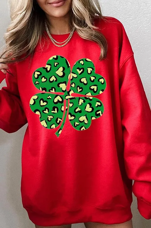 Four Leaf Clover Graphic Fleece Sweatshirts