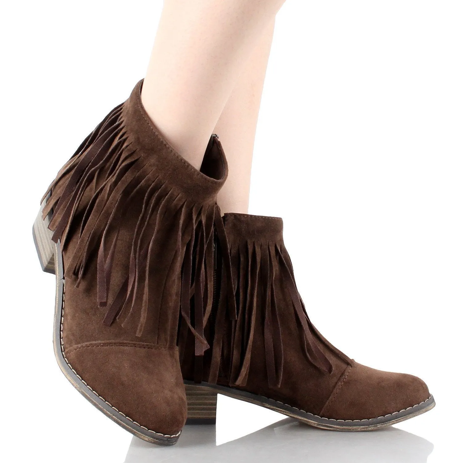 Fringe Round Toe Cowgirl Vegan Suede Ankle Women's Boots