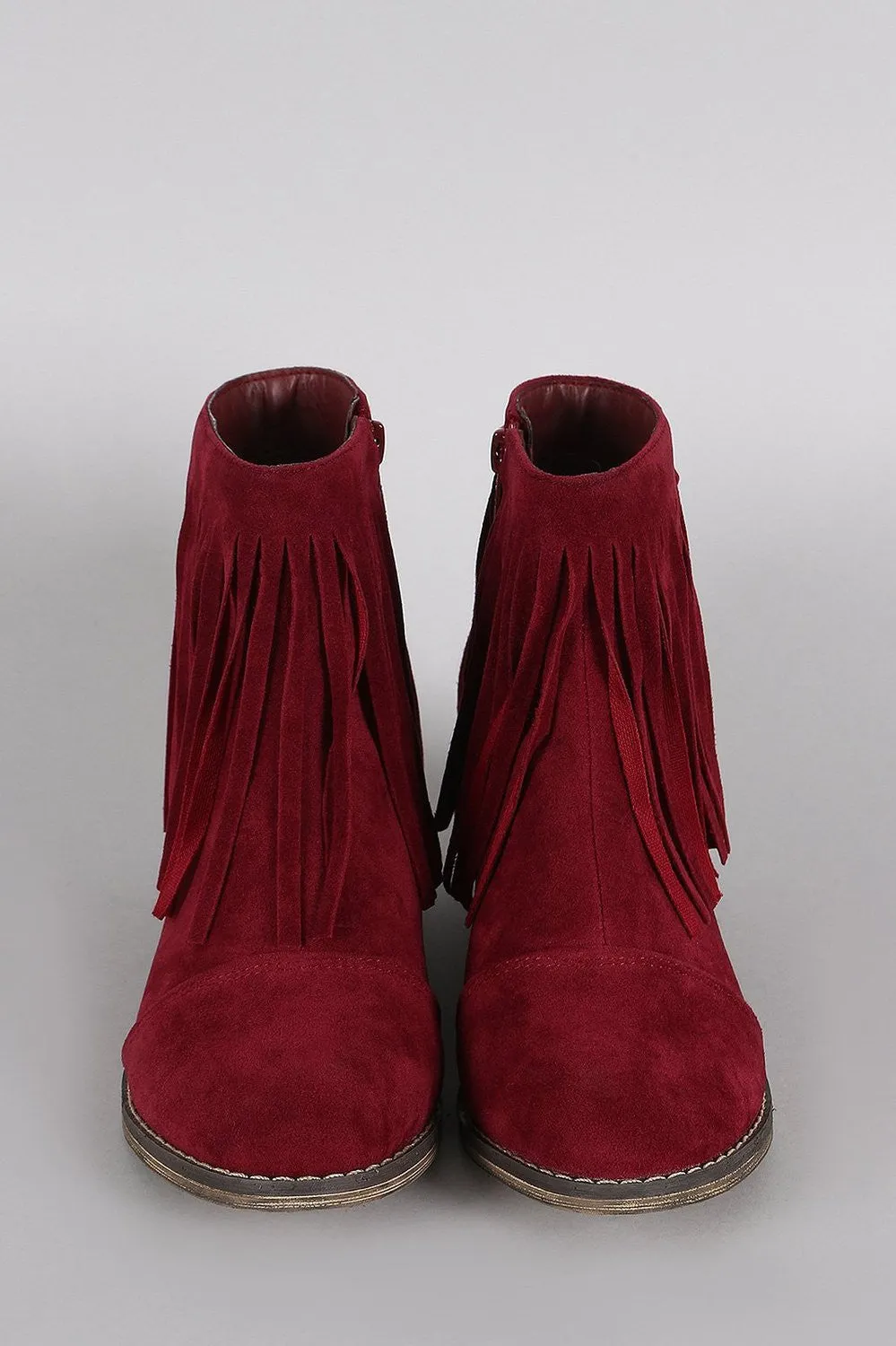 Fringe Round Toe Cowgirl Vegan Suede Ankle Women's Boots