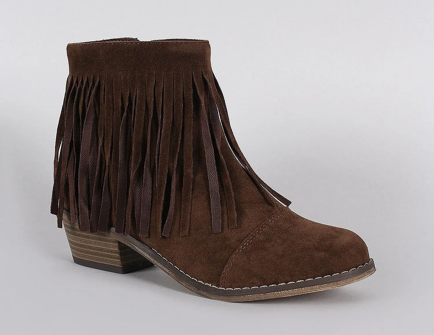 Fringe Round Toe Cowgirl Vegan Suede Ankle Women's Boots