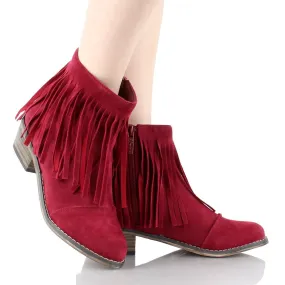 Fringe Round Toe Cowgirl Vegan Suede Ankle Women's Boots