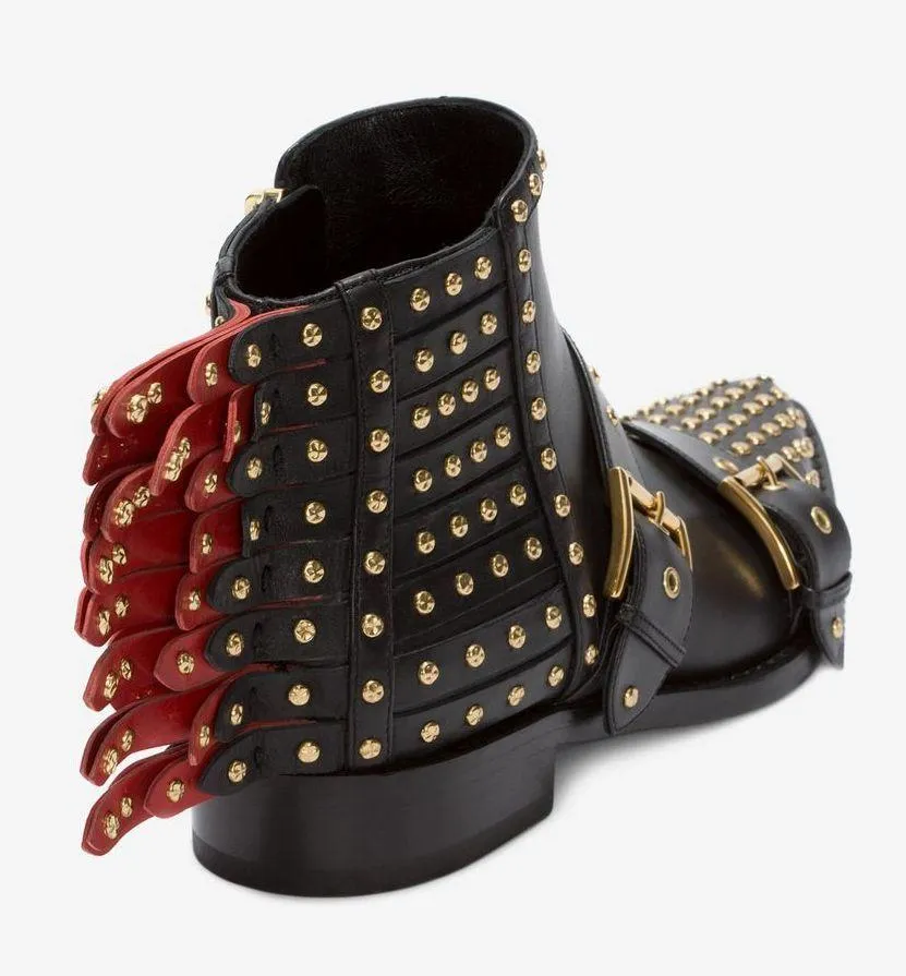 Fringed Studded Ankle Boots