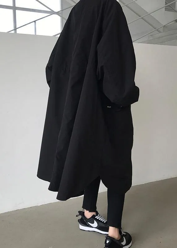 Handmade zippered Fashion lapel collar crane coats black baggy women coats