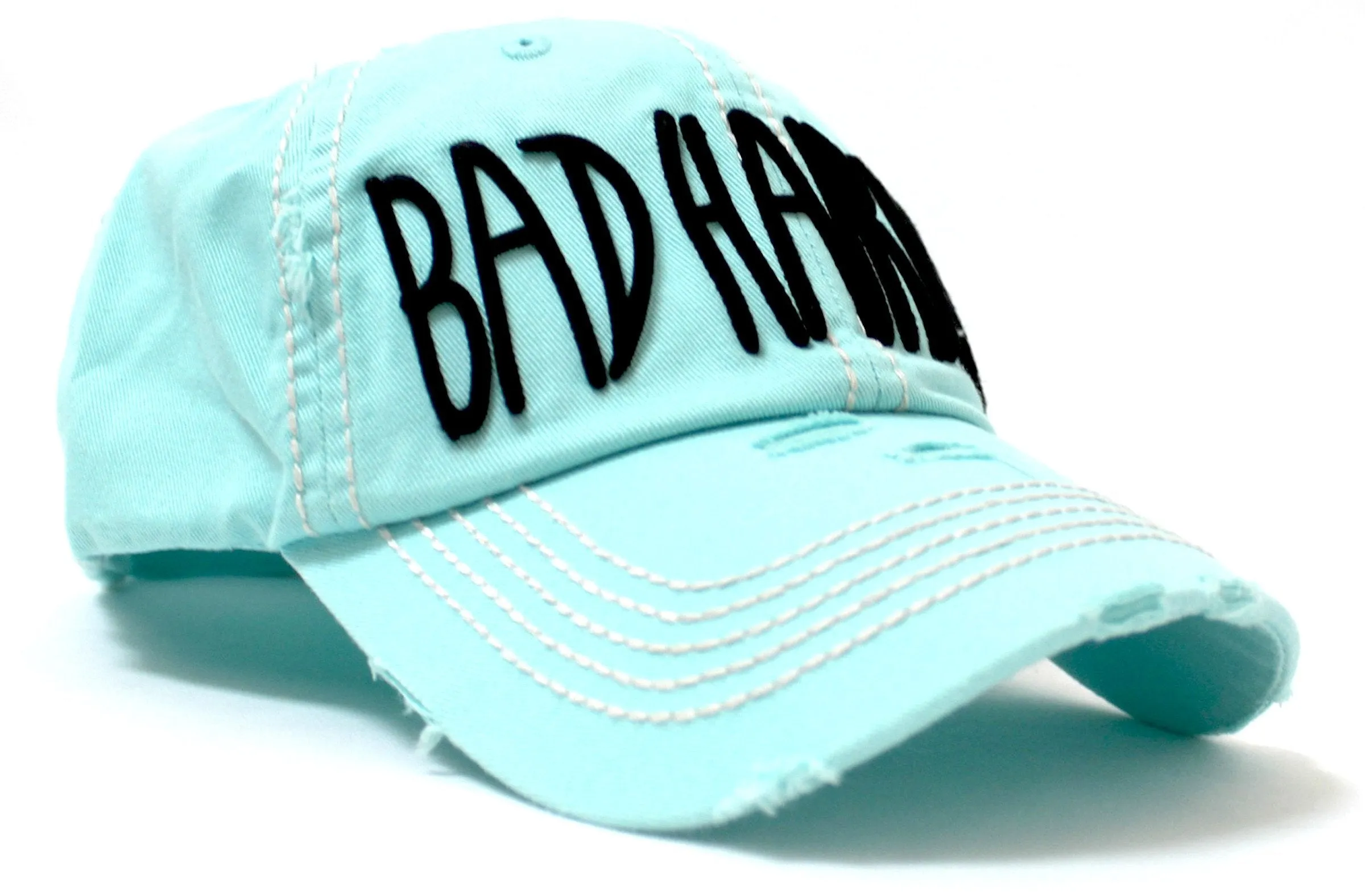 ICE BLUE Contrast-Stitch "BAD HAIR DAY" Embroidery Ballcap