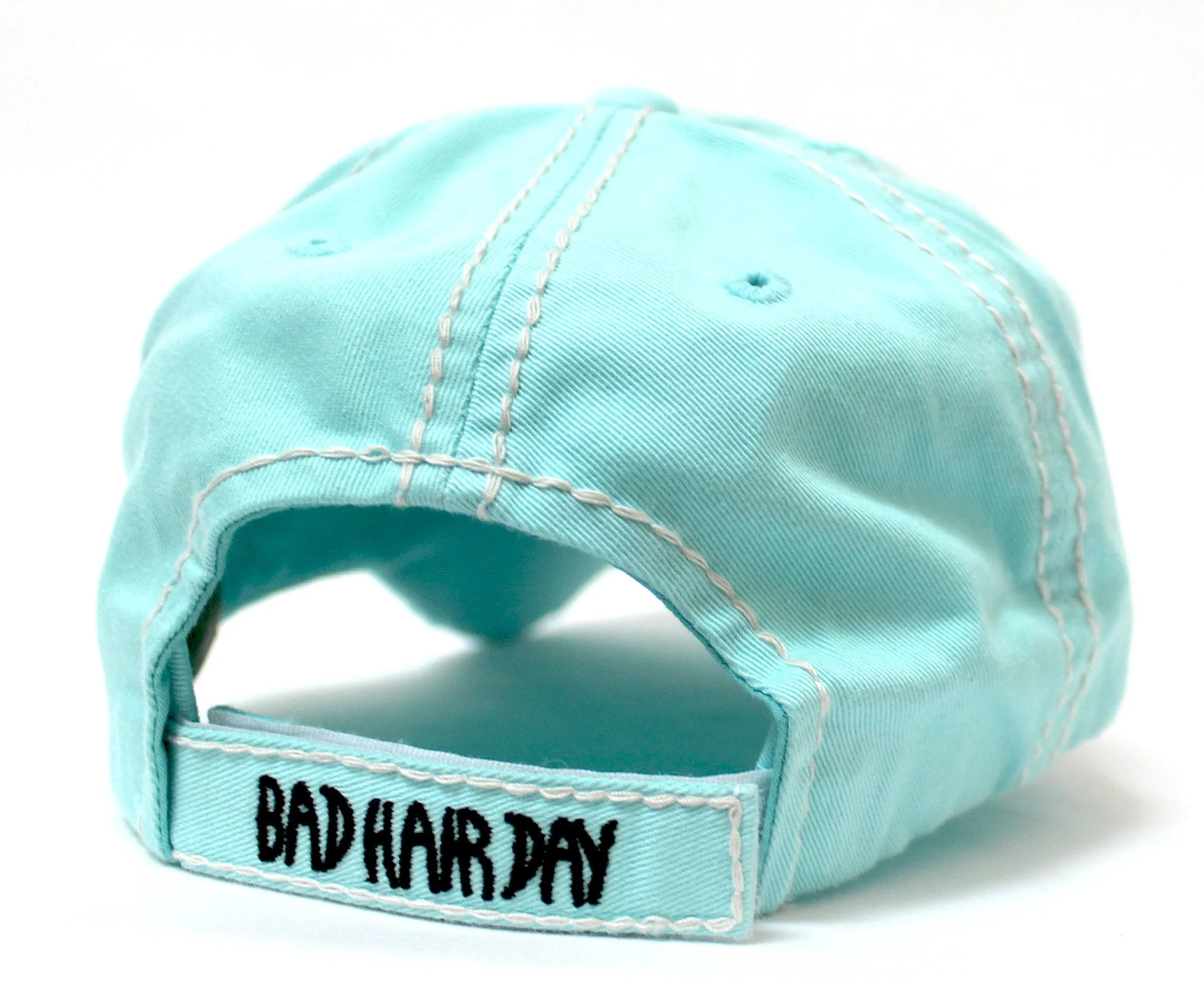 ICE BLUE Contrast-Stitch "BAD HAIR DAY" Embroidery Ballcap