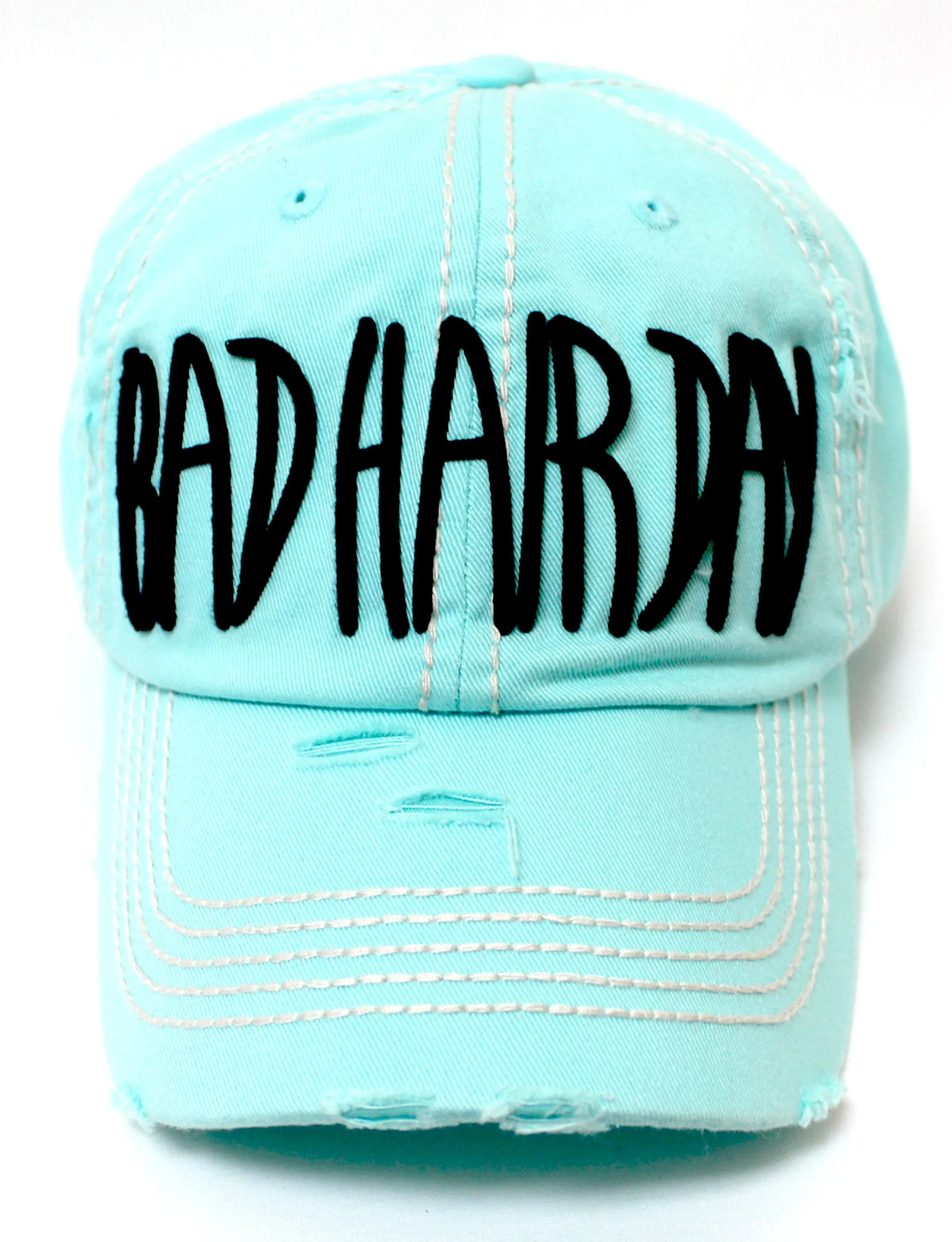 ICE BLUE Contrast-Stitch "BAD HAIR DAY" Embroidery Ballcap