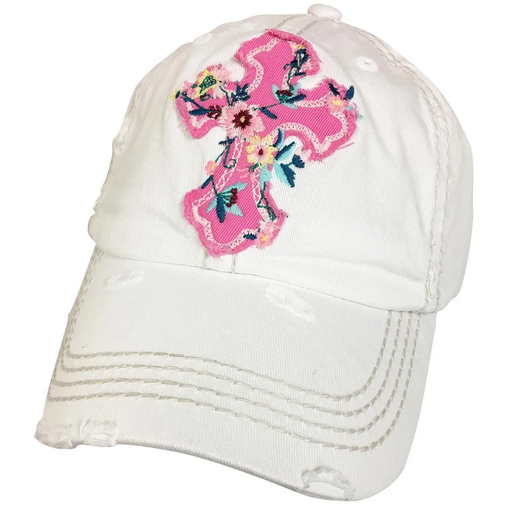 KBV-1208 Floral Cross Cap White