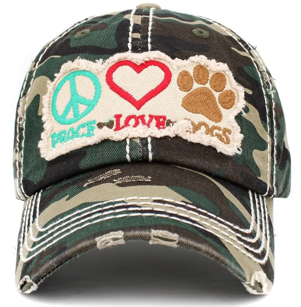 KBV1405 ''PEACE LOVE DOGS" Distressed Cotton Cap