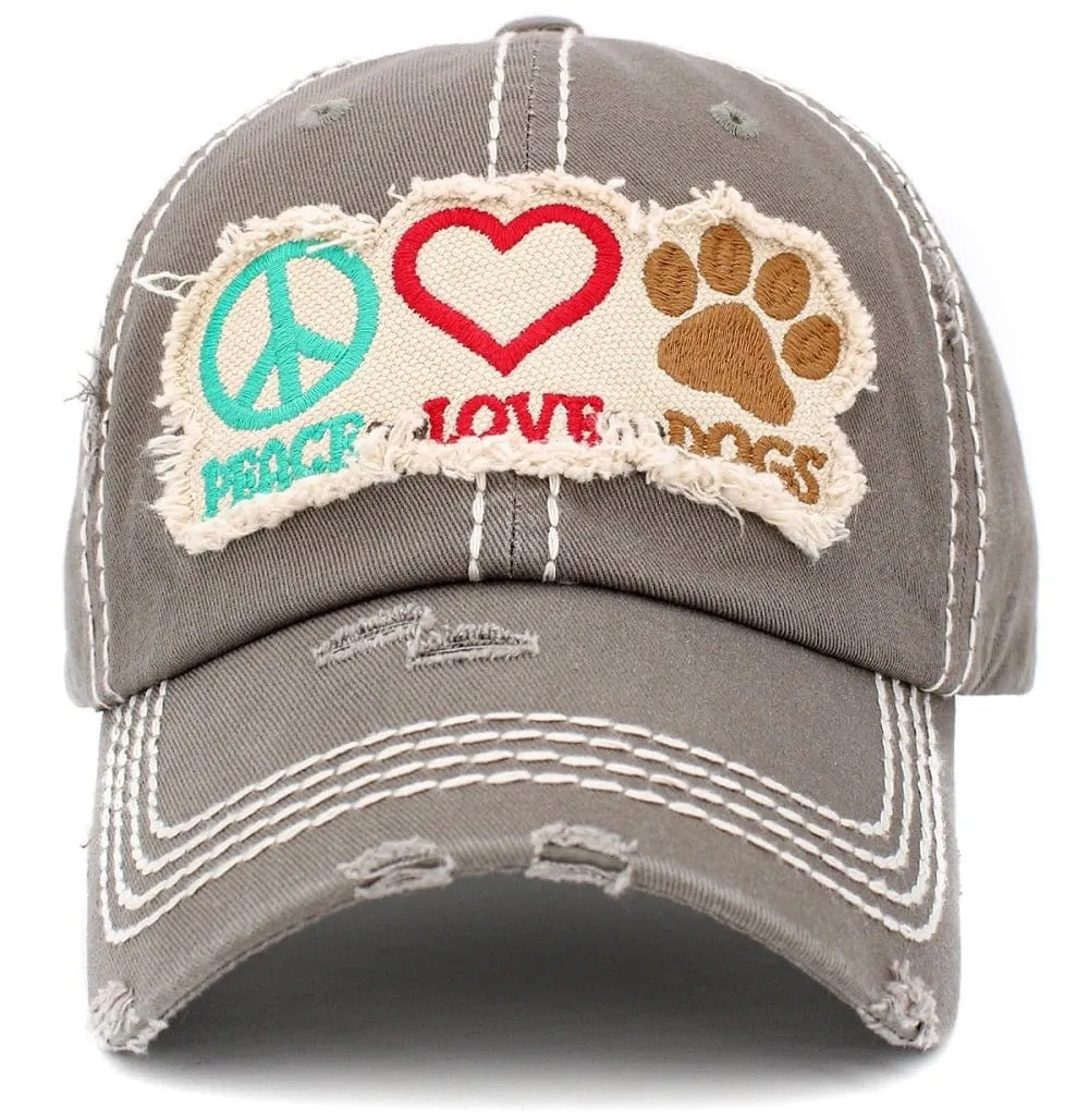 KBV1405 ''PEACE LOVE DOGS" Distressed Cotton Cap