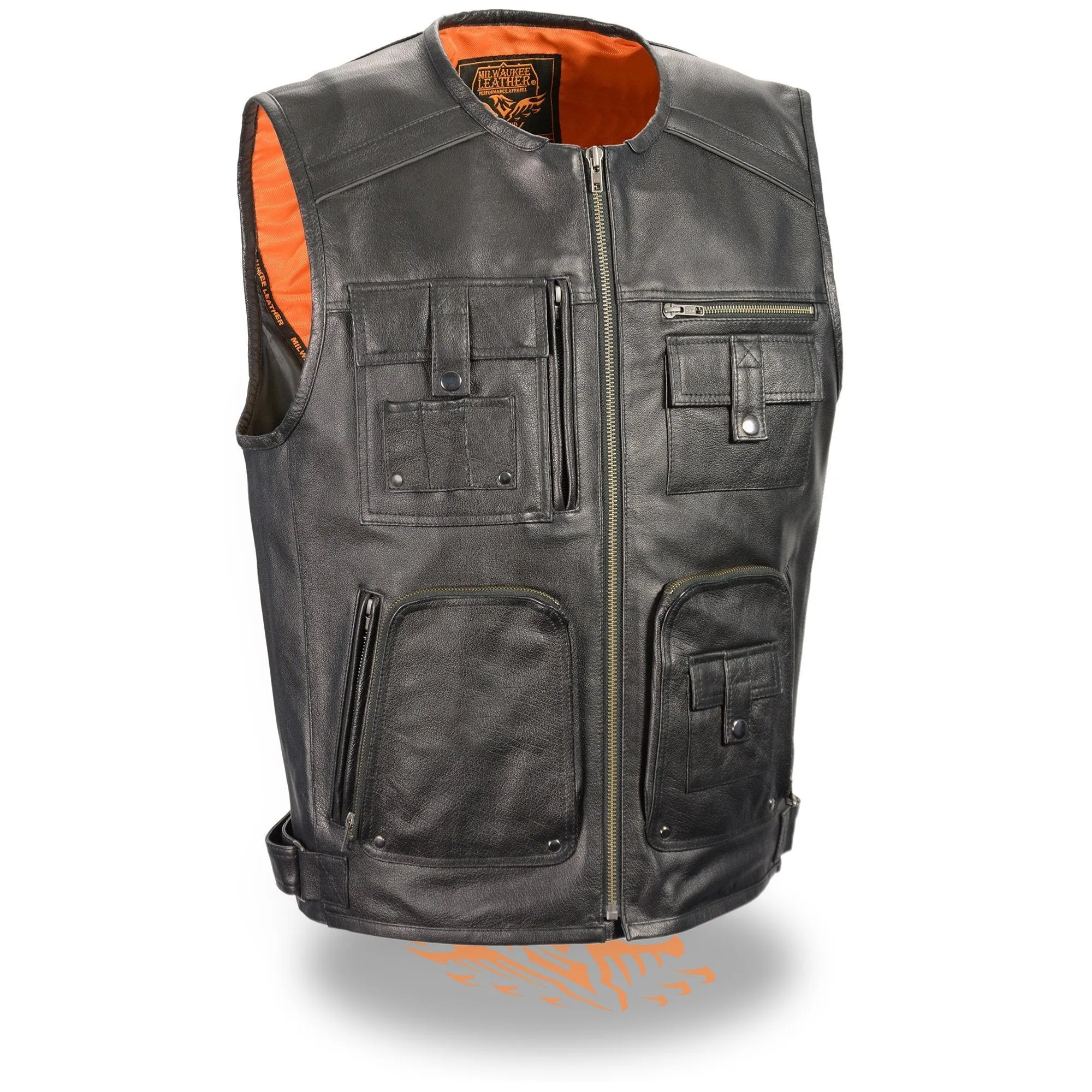 Milwaukee Leather-MLM3580-Men's Black Leather Zipper Front Super Utility Multi Pocket Vest