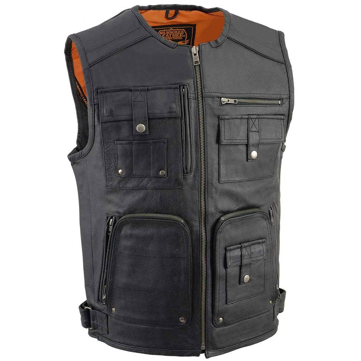 Milwaukee Leather MLM3580 Men's Black ‘Super Utility-Multi Pocket Vest’ Motorcycle Biker Leather Vest