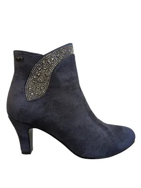 Navy Faux Suede Ankle Boots with Diamante – Redz Comfort Boots