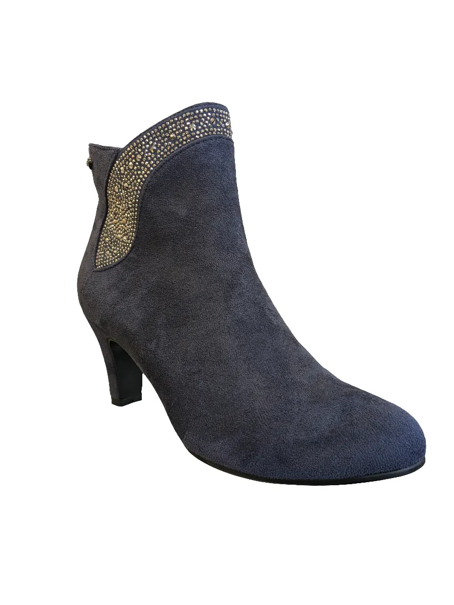 Navy Faux Suede Ankle Boots with Diamante – Redz Comfort Boots