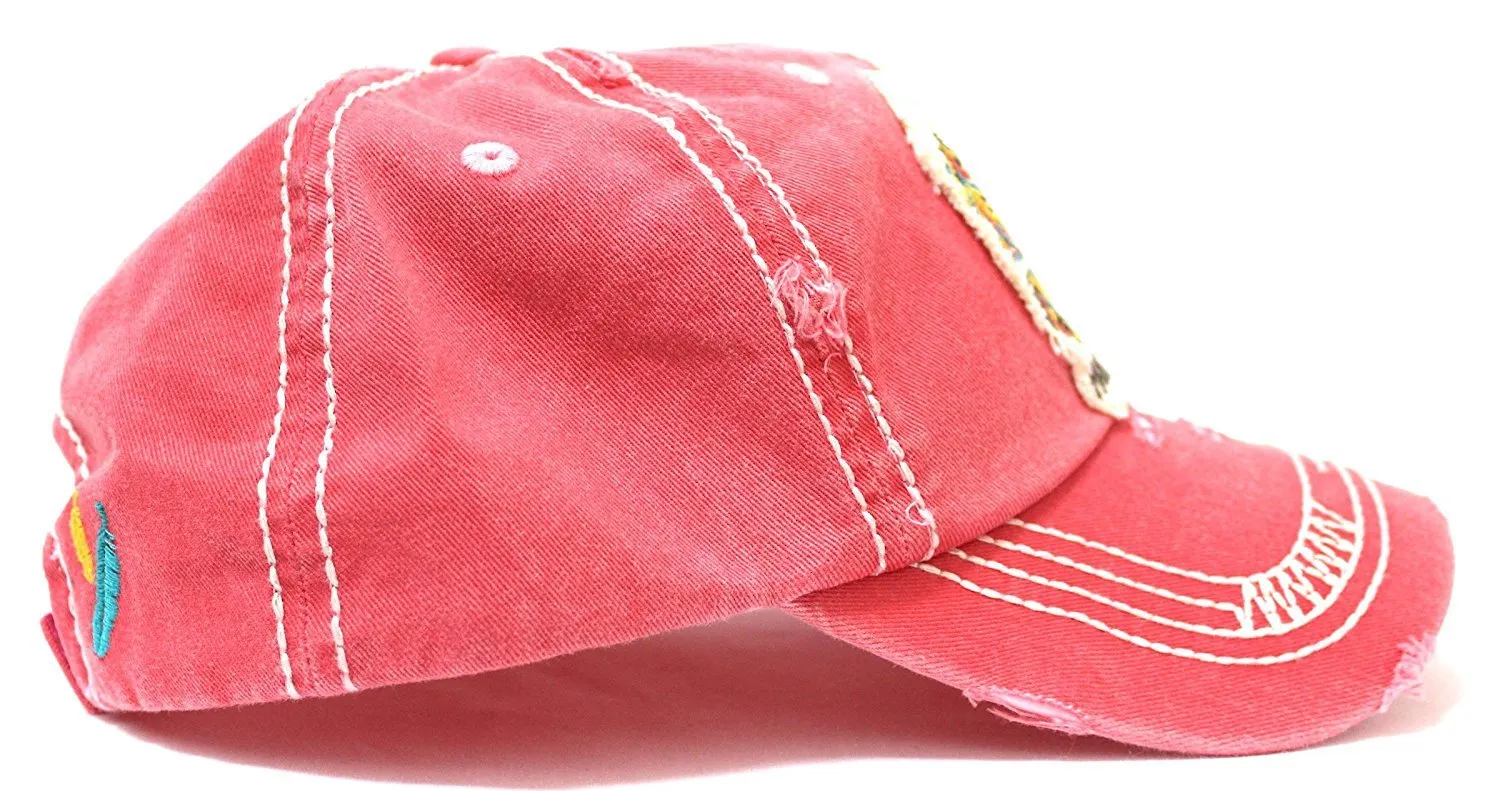 NEW! CORAL Triple Feather "Free Spirit" Patch Embroidery Cap