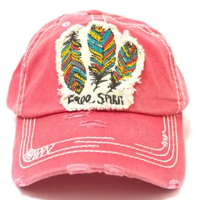 NEW! CORAL Triple Feather "Free Spirit" Patch Embroidery Cap