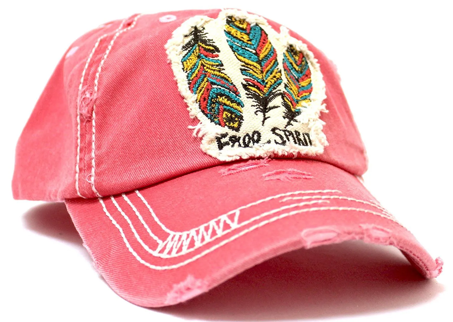 NEW! CORAL Triple Feather "Free Spirit" Patch Embroidery Cap