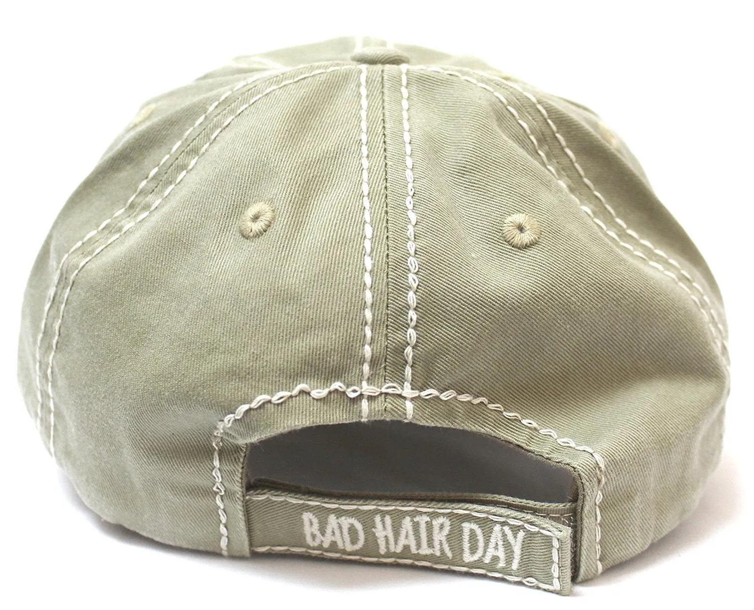 New! Khaki "BAD HAIR DAY" Embroidery Patch Baseball Cap