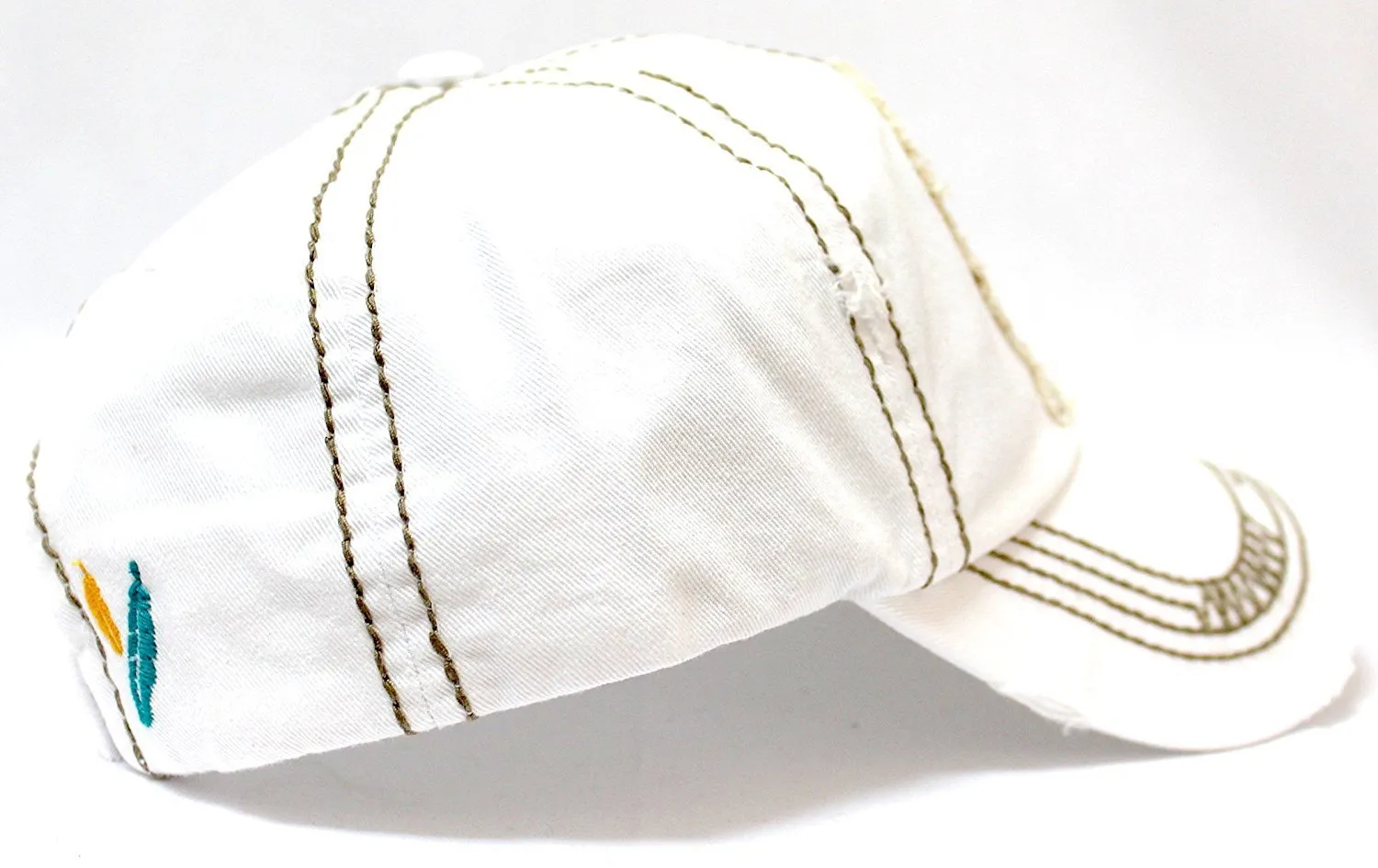 NEW! WHITE Feather "Free Spirit" Patched Distressed Vintage Cap