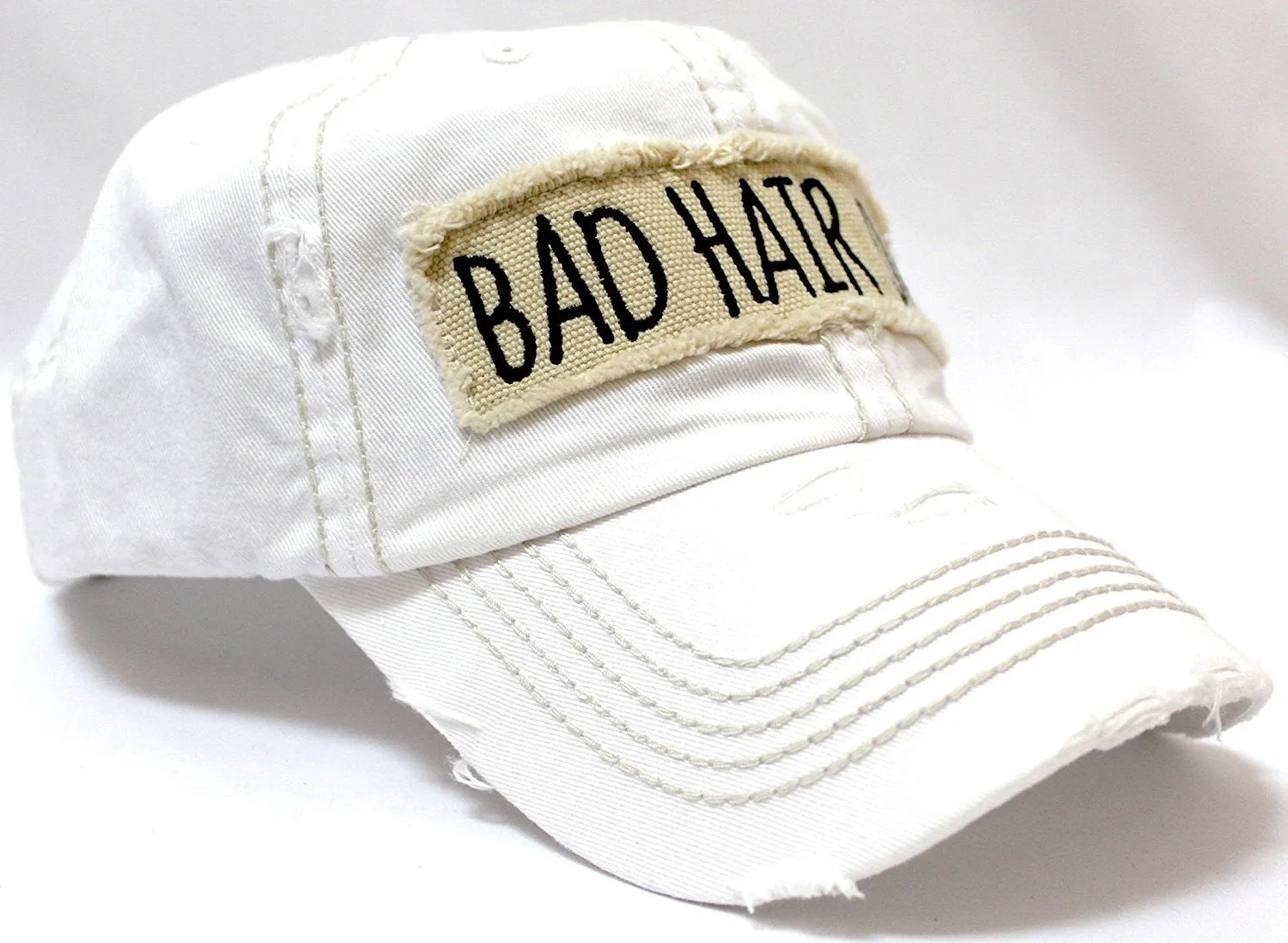 New! White "BAD HAIR DAY" Embroidery Patch Baseball Cap