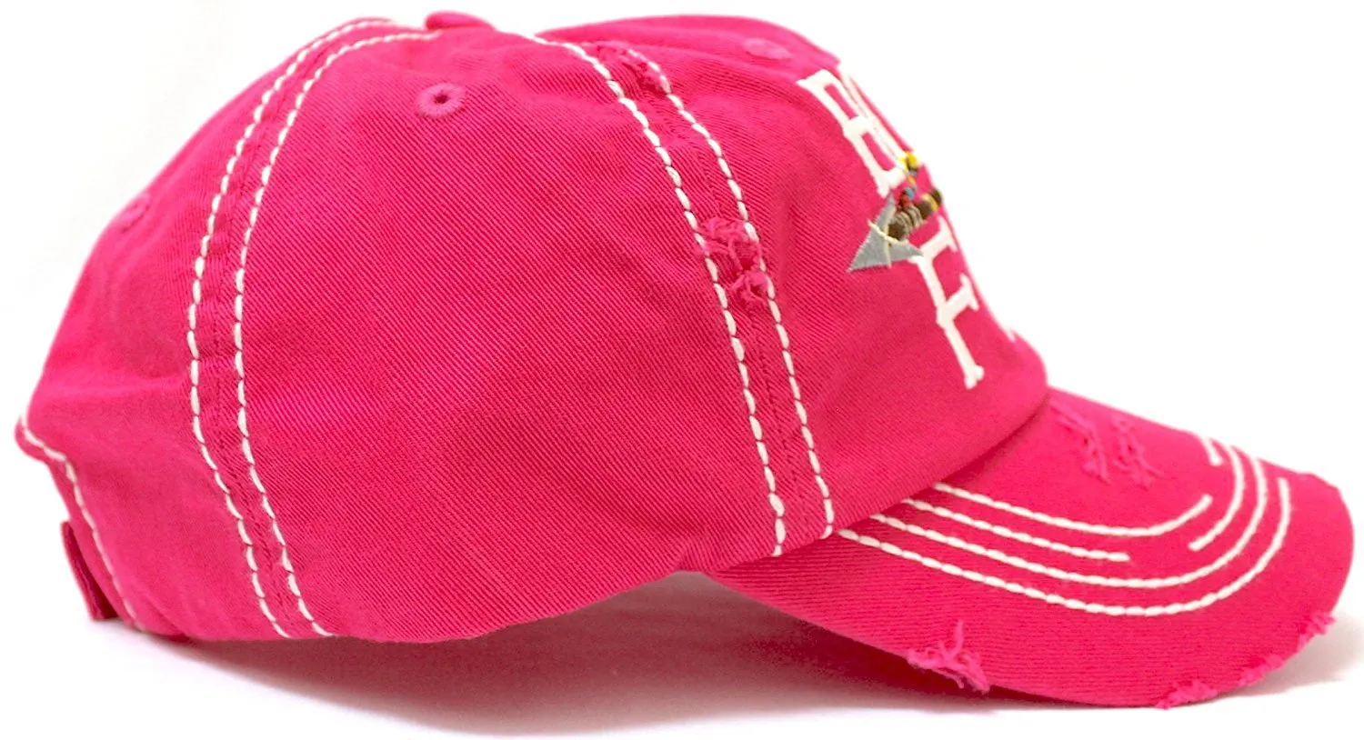 PINK "BORN FREE" Women's Distressed Baseball Cap w/ Adjustable Arrow Detailed Back